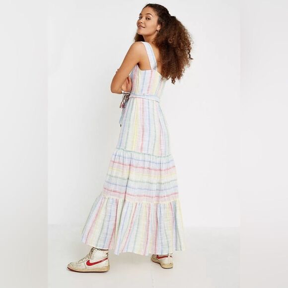 Urban Outfitters San Katy Slub Stripe Maxi Dress NEW Rainbow - Picture 7 of 12